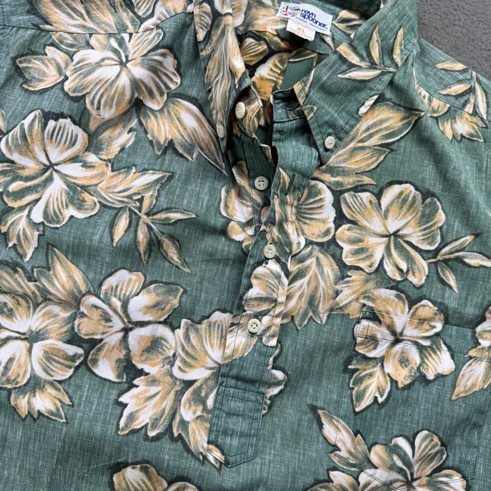 Vintage Reyn Spooner Shirt XL Green Hibiscus Cotton Pullover Hawaiian Aloha - Picture 7 of 9